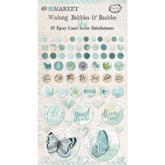 49 And Market Epoxy Coated Wishing Bubbles &#x26; Baubles 67/Pkg-Sky